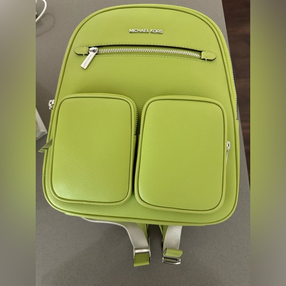 Michael Kors Lime Medium Leather Zip Pocket Function Travel Shoulder Backpack - Picture 1 of 6